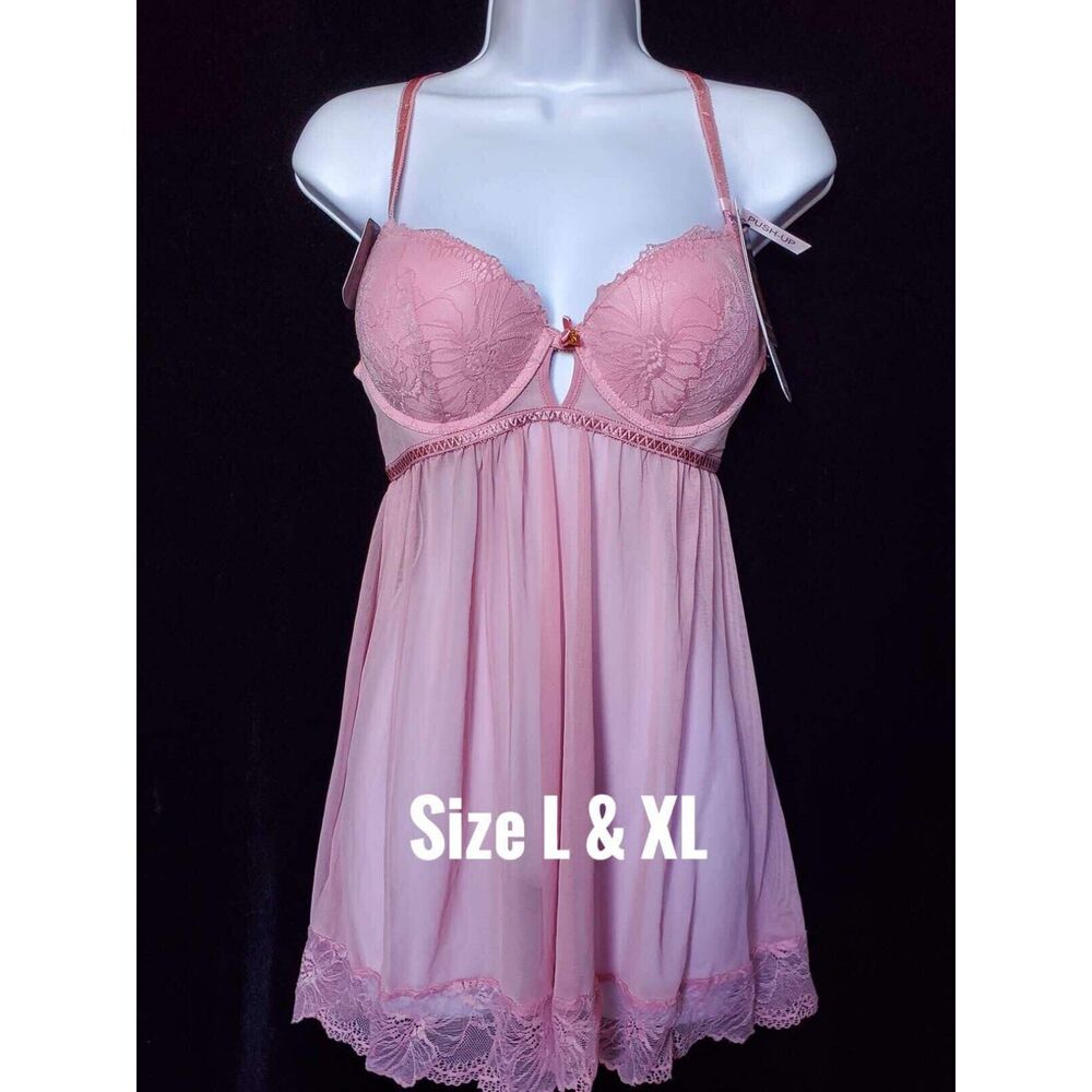 NWT Daisy Fuentes Intimates Roseate Lace Babydoll Set, Size L
